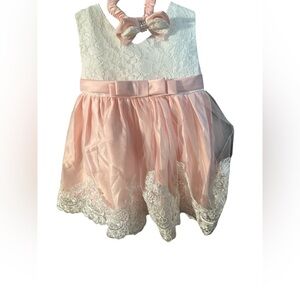 Elegant Pink and White Lace Kids Formal Dress